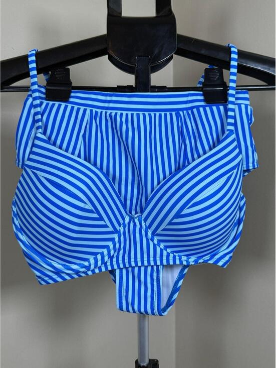 Other - Cupshe Blue White‎ Striped Bikini Set Women’s Small NWT High Waisted